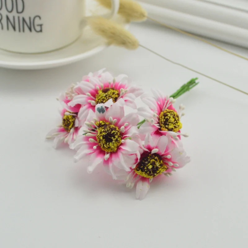 6 шт. Маргаритка из шелка искусственный букет цветов для свадьбы украшение дома