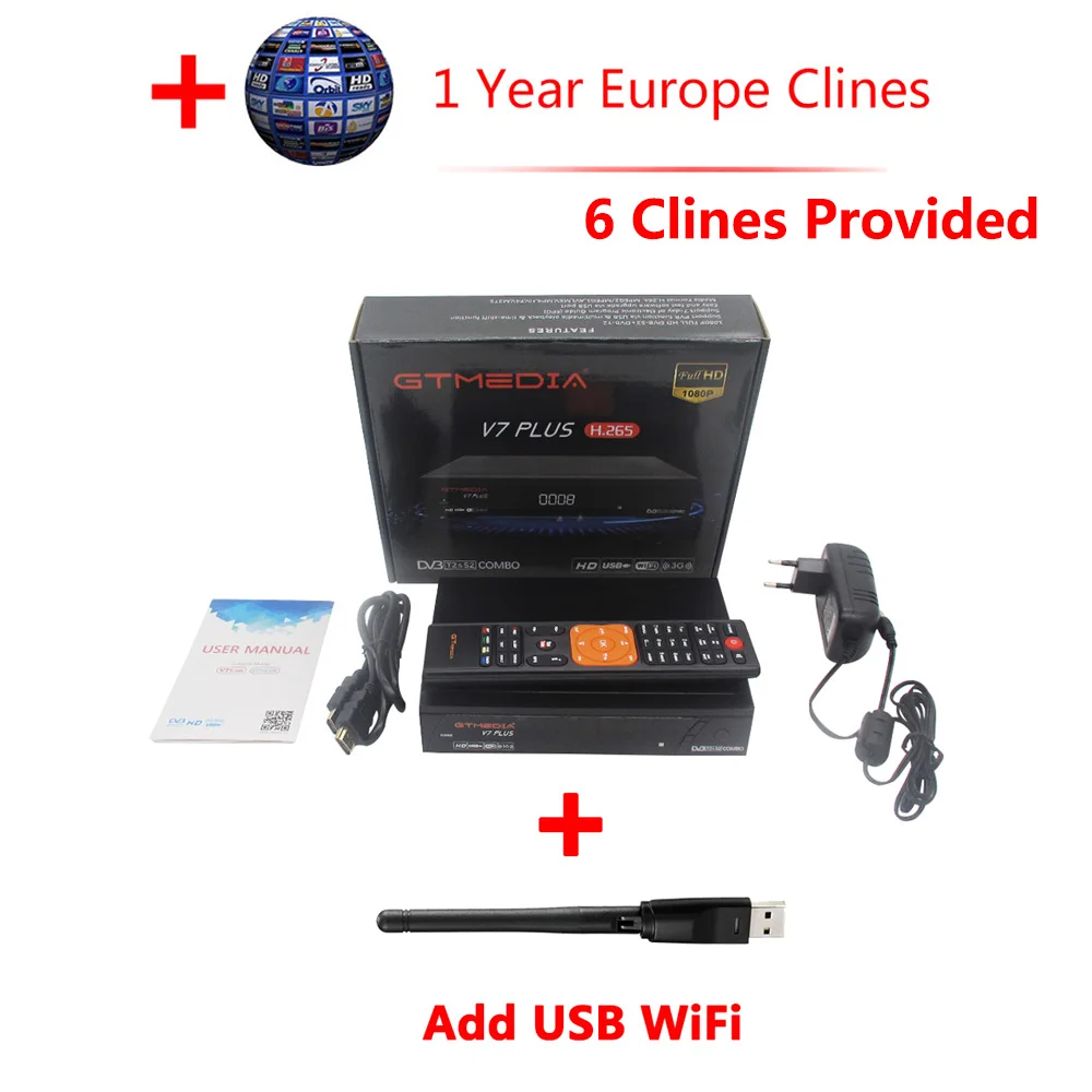 add 1year cccam WiFi GTMEDIA V7 PLUS с бесплатным Cccam Clines для 1 год Испания Европа DVB-T2 DVB-S2 приемник H.265 спутниковый vs Freesat V7 V8 - Цвет: add 1year cccam WiFi
