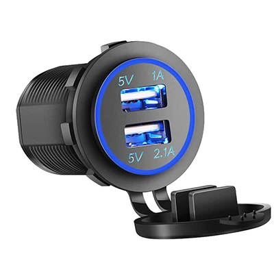 Blue Light Универсальное автомобильное зарядное устройство для мотоцикла, светодиодный светильник с двумя USB зарядными устройствами, разъем питания 2.1A, светильник-сигарета для мотоцикла, грузовика, квадроцикла, лодки - Название цвета: Blue Light