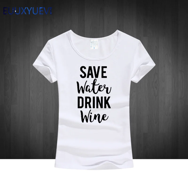 Женская футболка из хлопка с принтом вода пить вино облегающая летняя женская