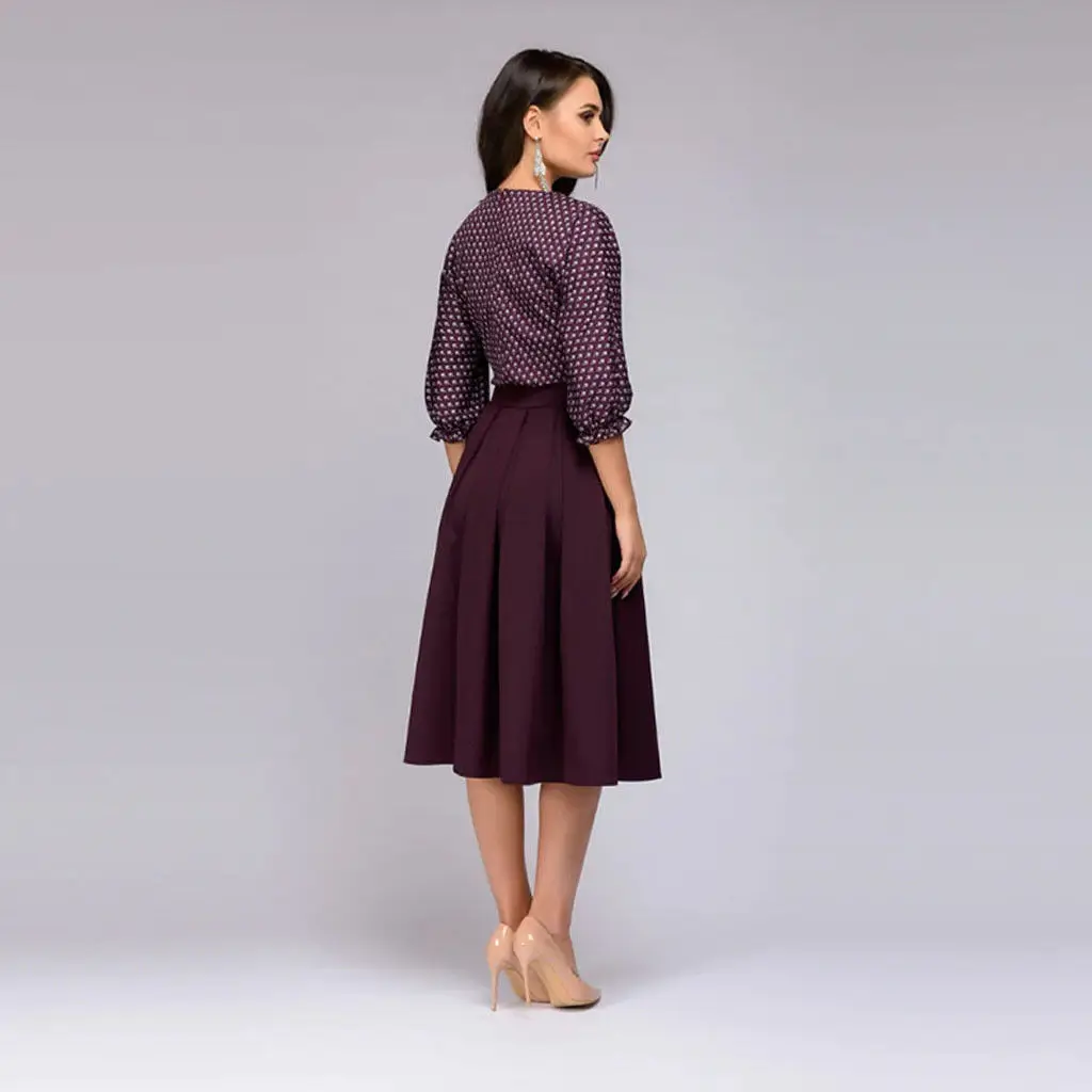 Осеннее женское модное свободное винтажное ретро платье с круглым вырезом и