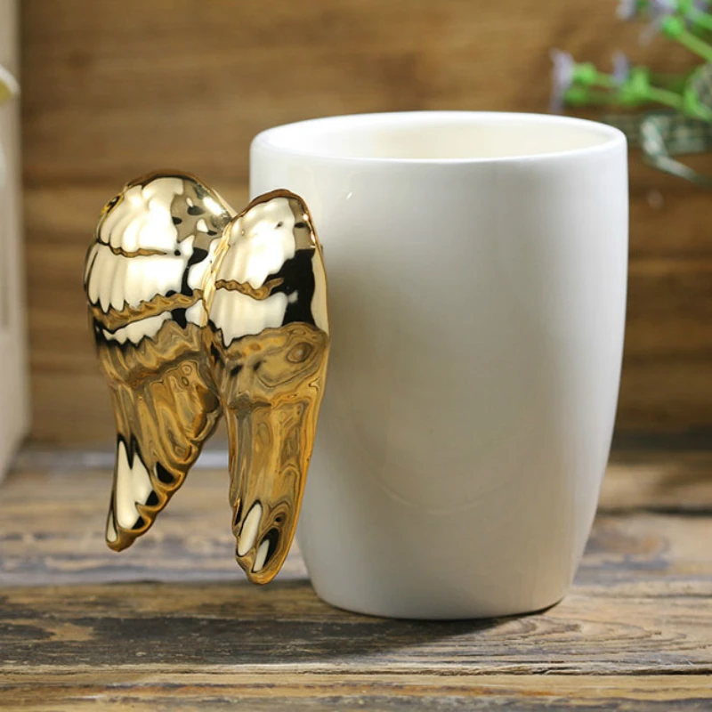 Novelty 3D Golden Silvery Angelic Wing Ceramic Coffee Mug Angel's Wings Handgrip Cup Best Gift | Дом и сад