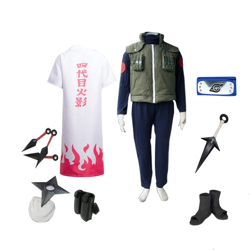 Brdwn Наруто Konoha Hokage Namikaze Минато косплей костюм полный комплект(костюм+ жилет+ плащ+ повязка на голову+ обувь+ кунай+ сумка+ шурикен