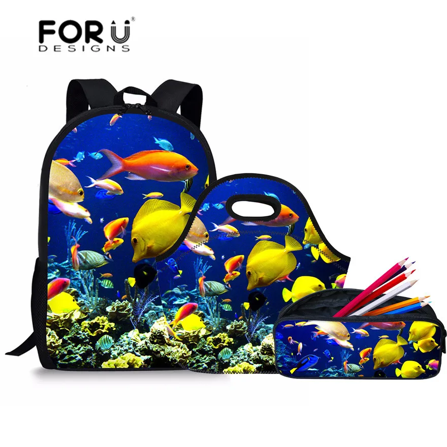 Детские рюкзаки FORUDESIGNS для мальчиков комплект школьных сумок с принтом рыбьего