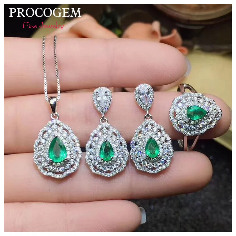 

Женский комплект из 4 предметов PROCOGEM, вечерние ожерелье для подарков, кольцо, серьги, настоящие драгоценные камни из стерлингового серебра ...