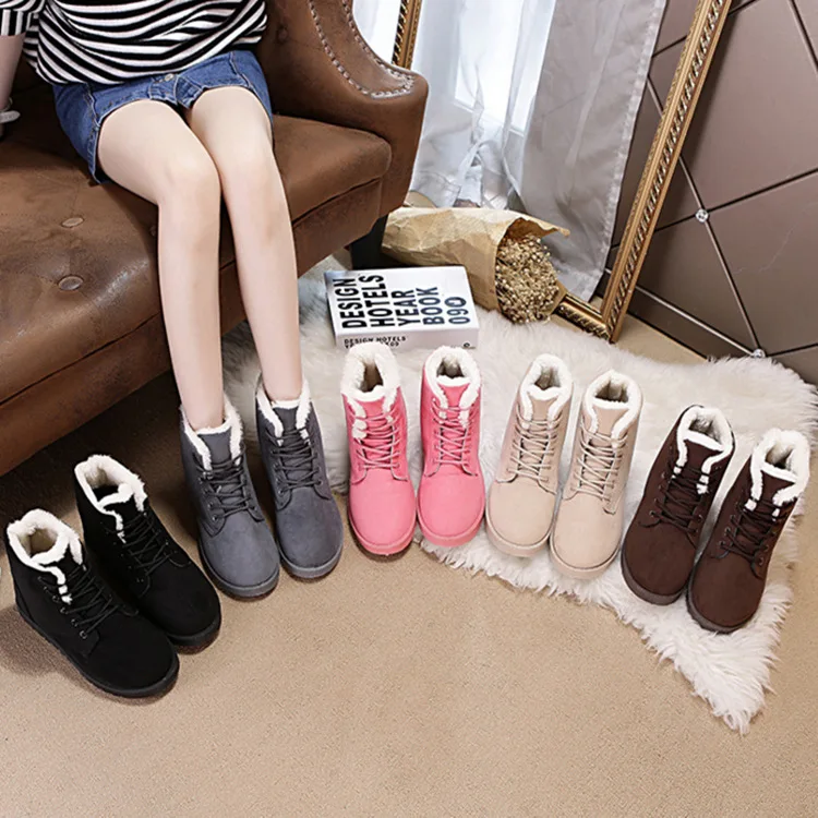 

Winter new snowfield boots, women's short boots, warm cotton shoes and laces, Korean version