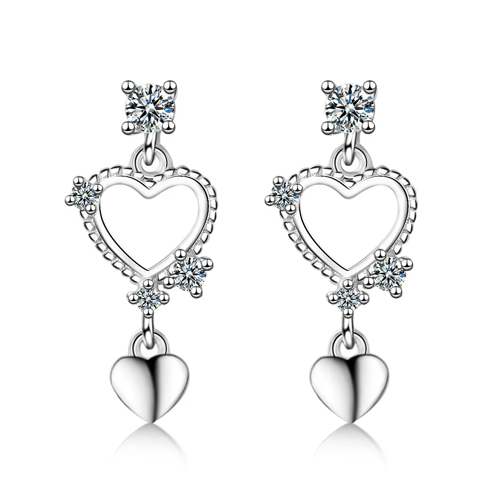 

New Fashion Jewelry Lovely 925 Sterling Silver Heart Shaped Tassel Earrings For Women Girl Gift CZ Zircon Earrings oorbellen