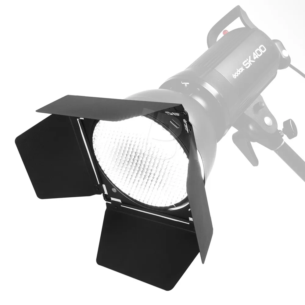 Godox BD-04 Barn Door + Honeycomb Grid + 4 Color Filter for Standard Reflector + Bowens Mount Reflector for Studio Flash
