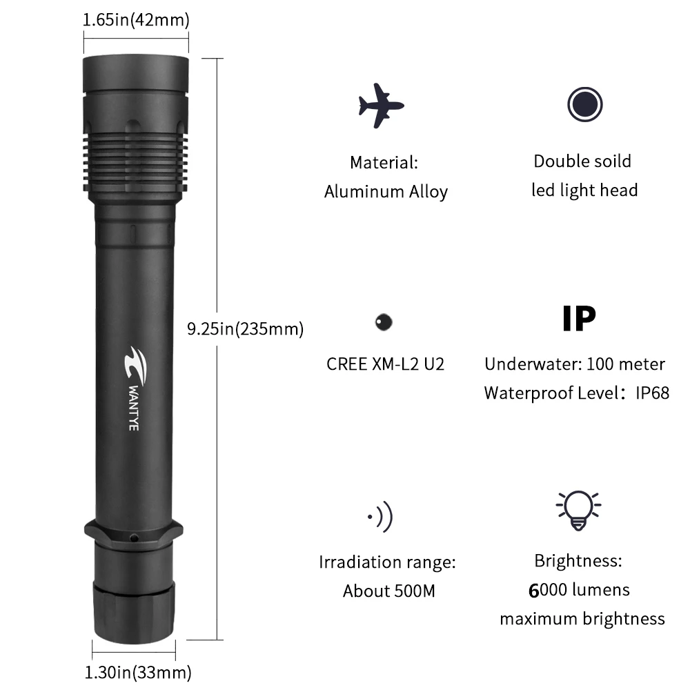 100 м Дайвинг фонарик светодидный фонарь для дайвинга лампа XM L2 Diver факел 6000 люмен