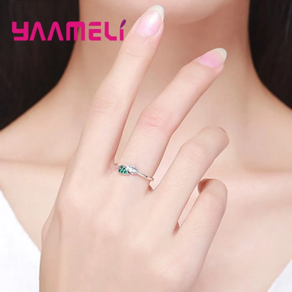 Женское кольцо из серебра 100% пробы с зелеными листьями | Украшения и аксессуары