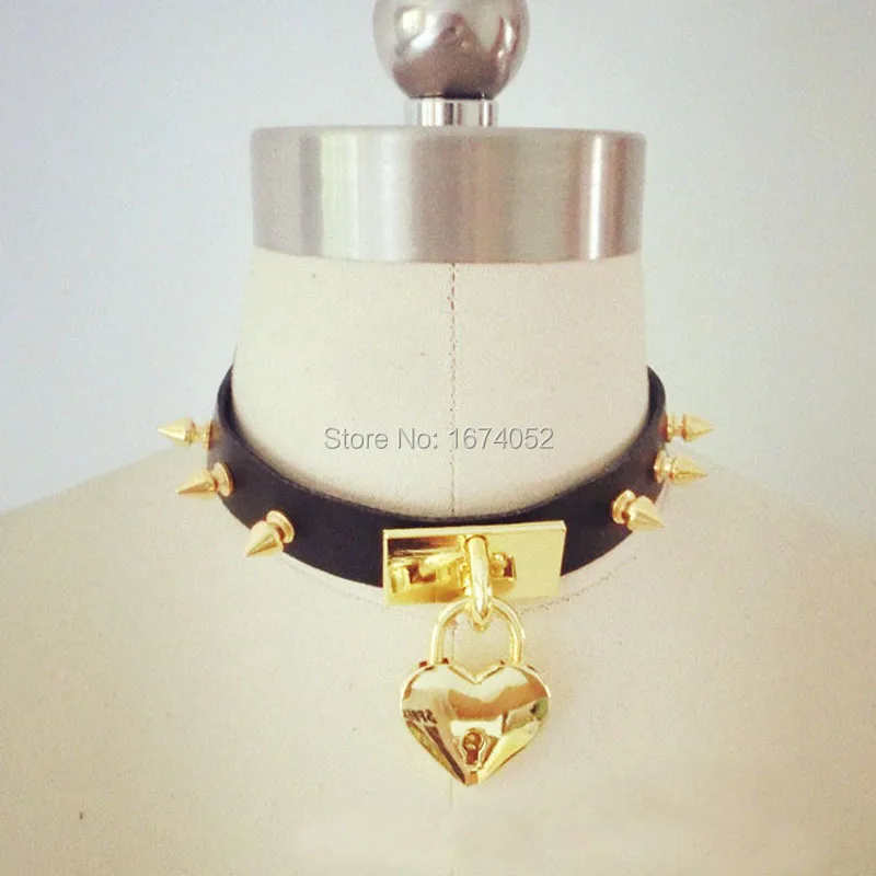 Крутой Роскошный 100% ручной работы Золотые шипы шипованная кожа воротник с замком