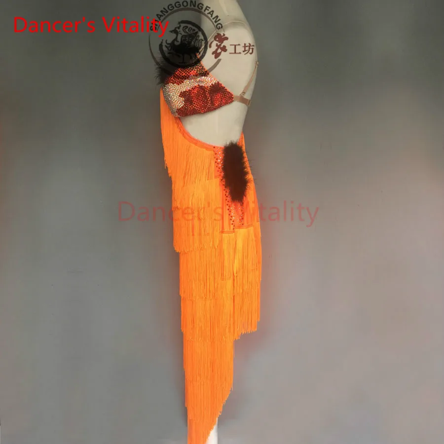

Dancer's Vitality 2017 New Brand Tassel Shoulder Harness Style Latin Dance Dress Women Salsa Samba Tango Cha-Cha Dancing Dresses