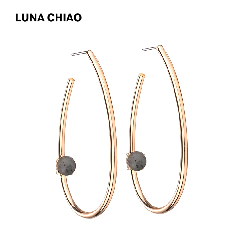 Женские медные серьги капельки LUNA CHIAO большие из драгоценного камня|earrings for|stone