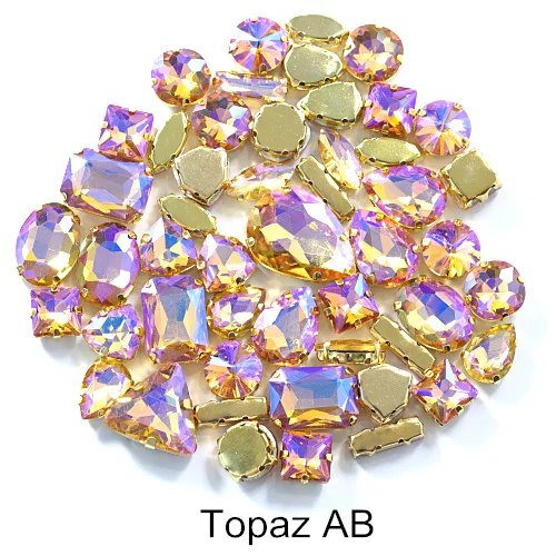 Topaz AB 50 шт. разноцветные стразы в форме кристалла AB с когтями, Золотое металлическое основание, швейные камни для ювелирных изделий B1138 - Цвет: Topaz AB