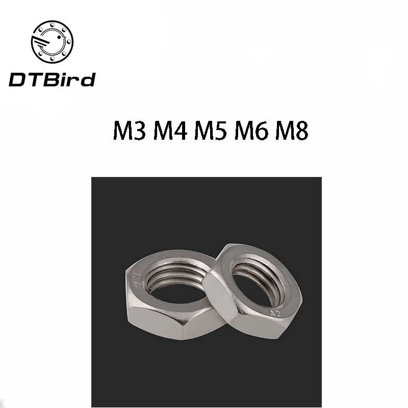 

50 шт. DIN439 GB6172 M3 M4 M5 M6 M8 304 Шестигранная гайка из нержавеющей стали тонкие шестигранные гайки