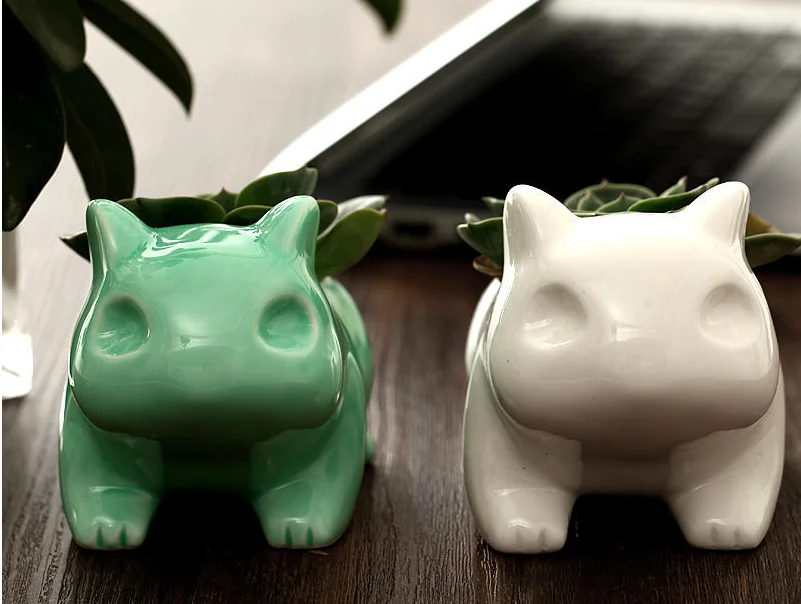 Прямая поставка Kawaii Pokemon керамический цветочный горшок Bulbasaur плантатор милый белый зеленый суккулент цветочный горшок отверстие милый мини горшок