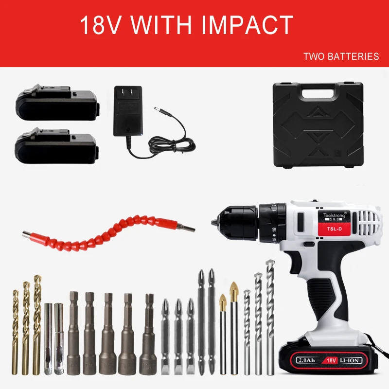 Электрическая аккумуляторная дрель Toolstrong 18 в литиевая батарея