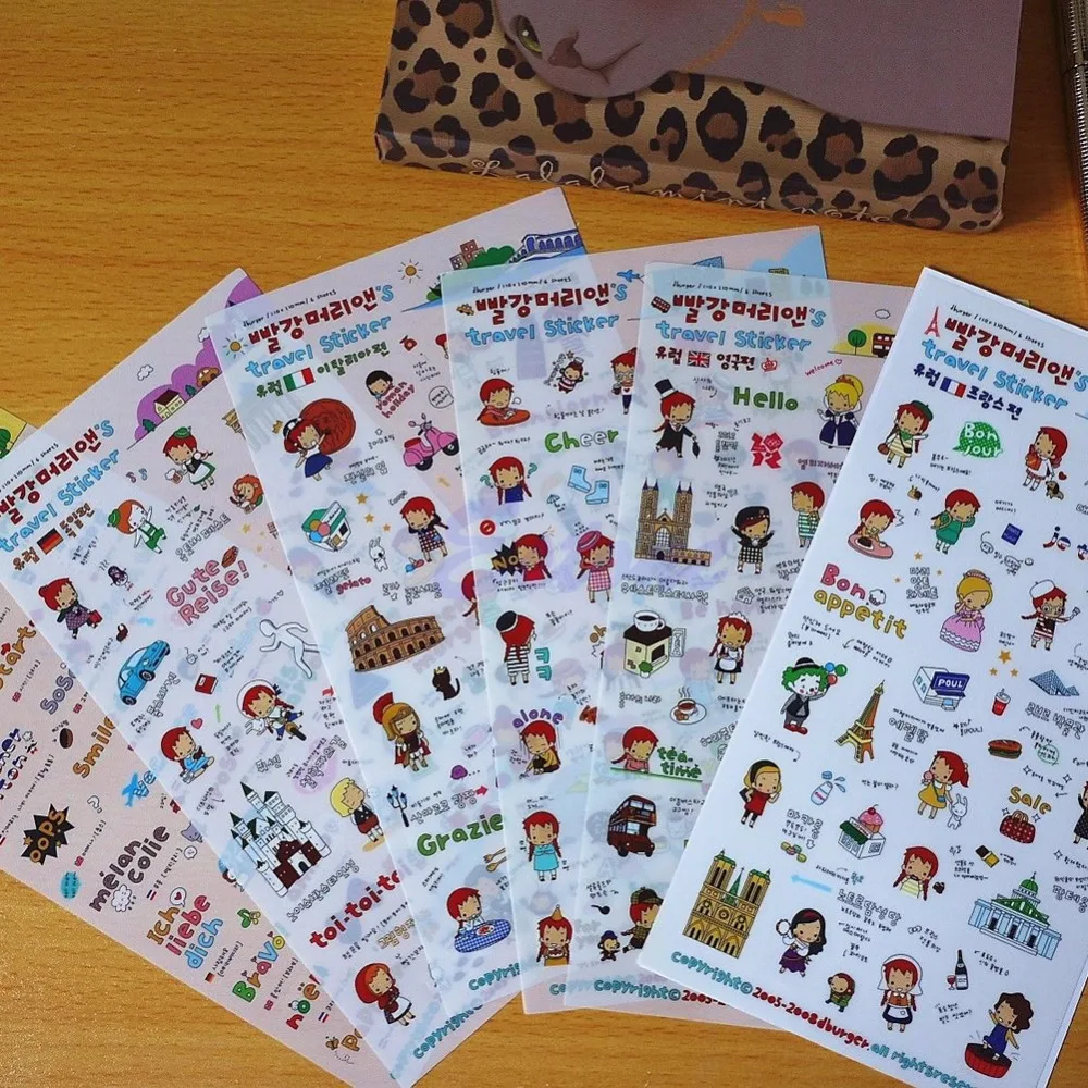 6 листов милые туристические наклейки Анны Дневник украшения скрапбук корейский