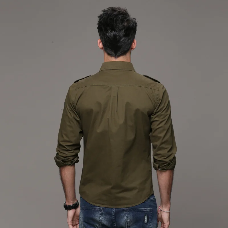 Рубашка мужская с длинным рукавом из чистого хлопка в стиле милитари|uniform shirts