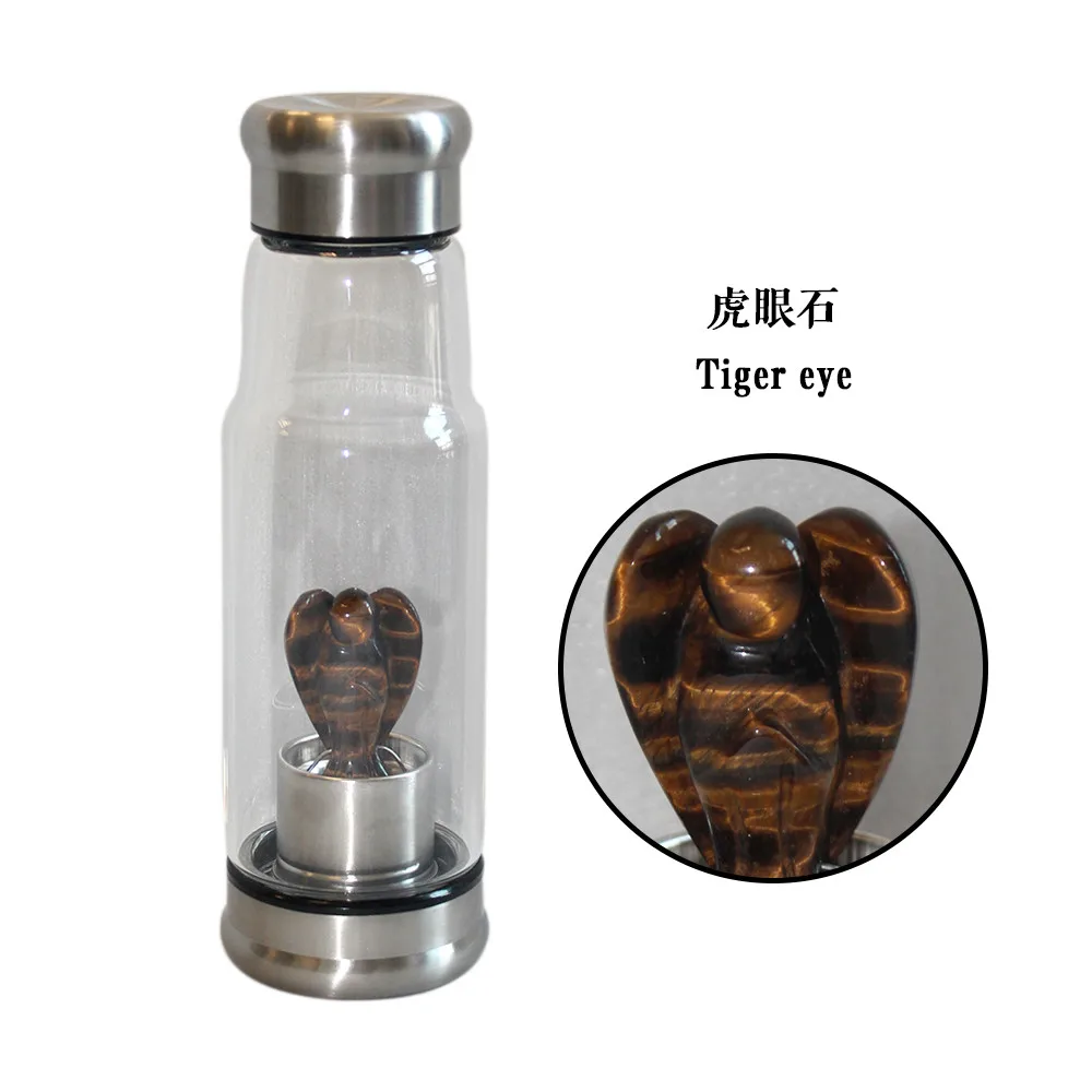tiger eye Все виды натурального кварца драгоценный камень стекло Elixir бутылка для воды точка ручной резной 2 дюйма чашка ангел кристаллические палочки gif - Цвет: tiger eye