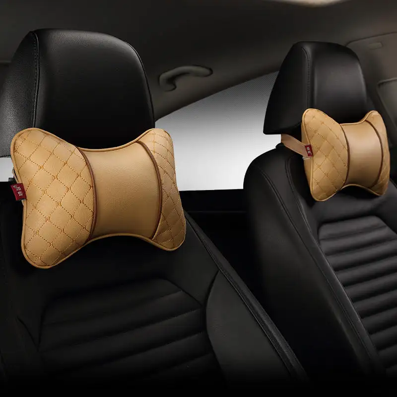 beige 1pair Абсолютно новые полностью из искусственной кожи автомобильные подушки для шеи удобные универсальные 2 шт. подголовник подходит для большинства автомобилей заполняет волокно - Цвет: beige 1pair