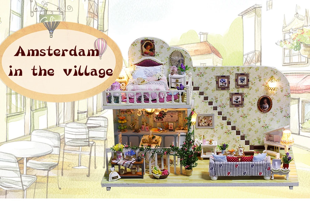 DIY Doll House Wooden Doll Houses Miniature Dollhouse Furniture Kit with Led Toys for Children Birthday Gift