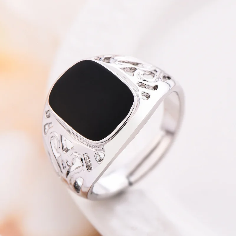Новинка 2020 модное женское и мужское кольцо с черным камнем квадратное высокое