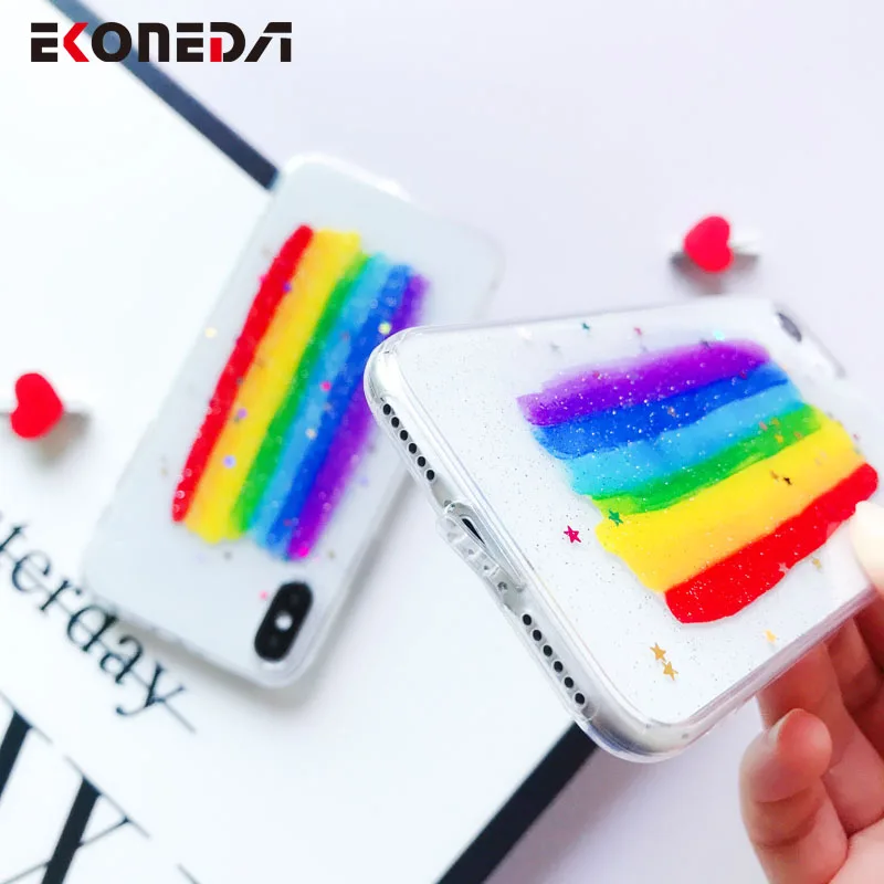 EKONEDA прозрачный радужный чехол для iPhone XR Блестящий силиконовый 6S 7 8 Plus XS Max X Чехол |