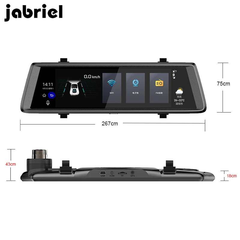 Зеркало видеорегистратор Jabriel Android 4G 10 дюймов Full HD 1080P GPS