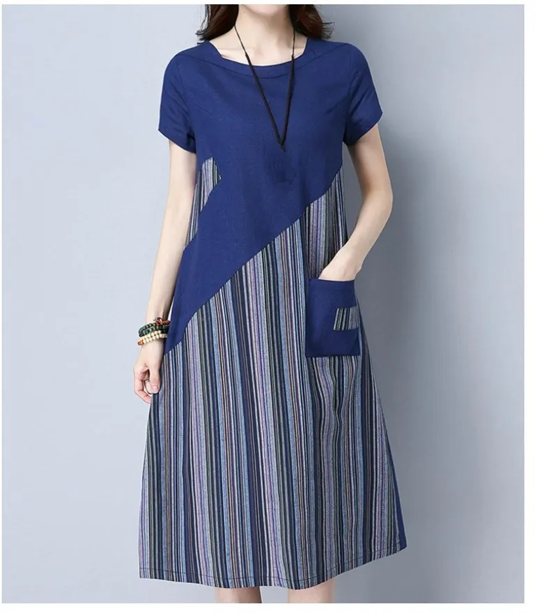 Летнее свободное платье больших размеров для офисных леди повседневное