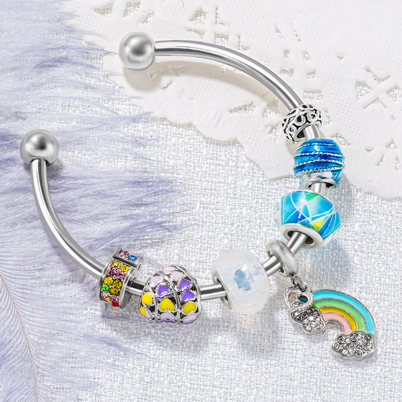 Регулируемый Открытый браслет с сердечками медный подвесками женский дружбы