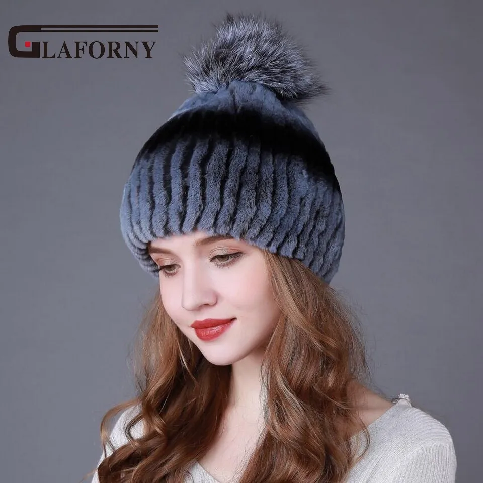 Glaforny 2017 натуральный мех кролика рекс Skullies женские теплые меховые шапки с