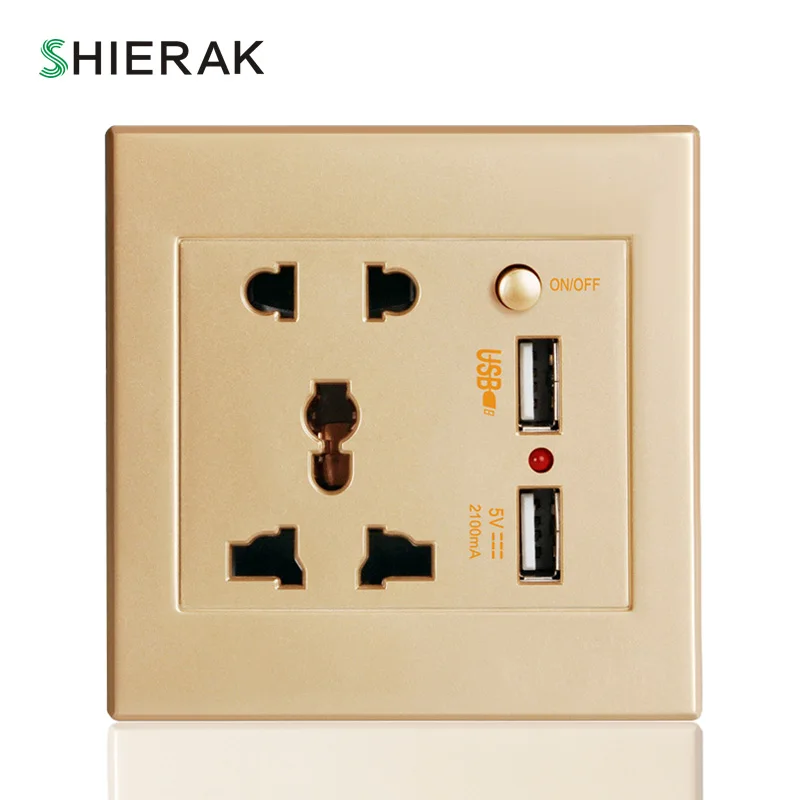 Gold SHIERAK 2.1A 5 в двойной usb порт универсальная стандартная розетка домашнее настенное электрическое зарядное устройство двойная розетка розетки для зарядки - Тип: Gold
