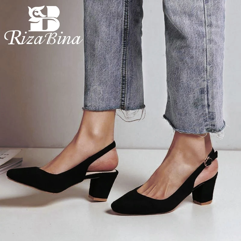 RIZABINA размера плюс 33-46 2019 новые весенние туфли-лодочки женские туфли на толстом