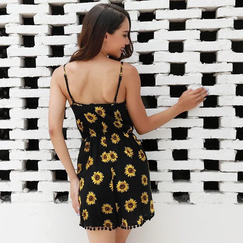 2018 г. летние пикантные подсолнечника Для женщин комбинезон слинг печати