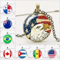 fashion multinational flag charm time gem glass necklace european and american national flag sign pendant necklace