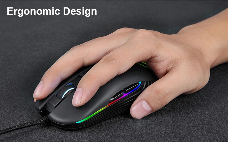 F600, проводная, 5000 dpi, настраиваемая, 7 цветов, RGB, светодиодный, с подсветкой, дышащая, USB, эргономичная оптическая игровая мышь, геймер, для ПК, ноутбука, компьютера