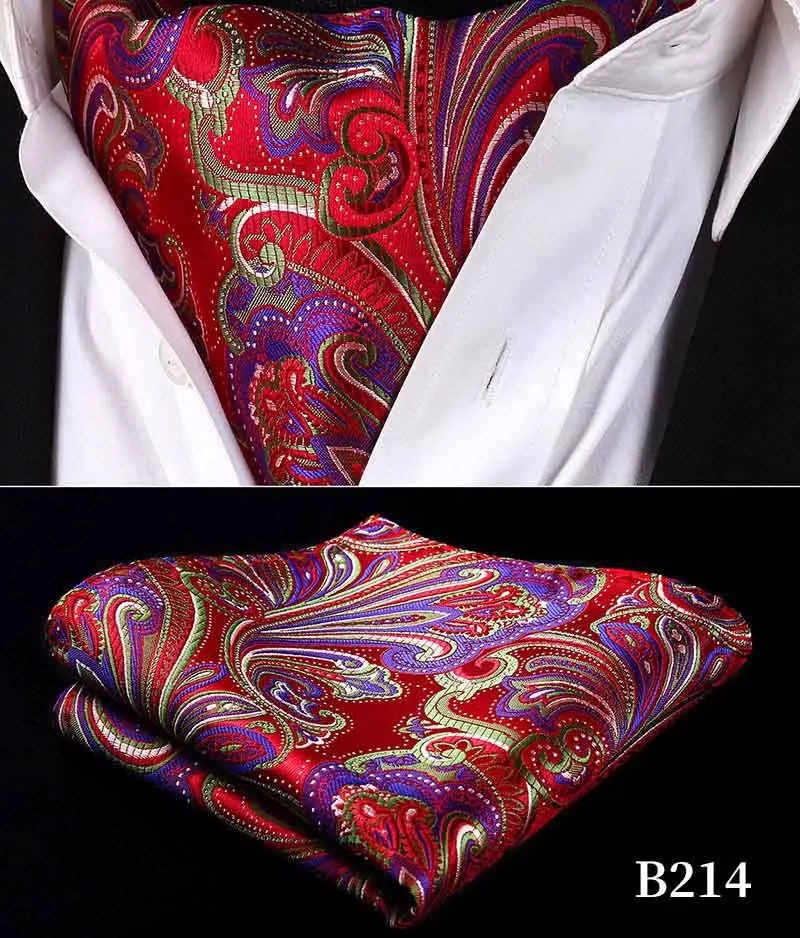 B214 Paisley Red Вечерние, классический свадебный квадратный Карманный, Цветочный, Пейсли, в клетку, в горошек, Мужской Шелковый шейный платок, Аскот, галстук, носовой платок, набор# B2 - Цвет: B214 Paisley Red