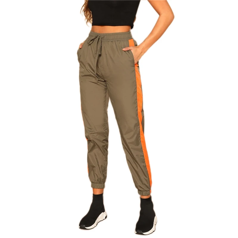 SHEIN Двухцветные Брюки С Кулиской Женские Повседневные Осенние Брюки С Завязками На Талии