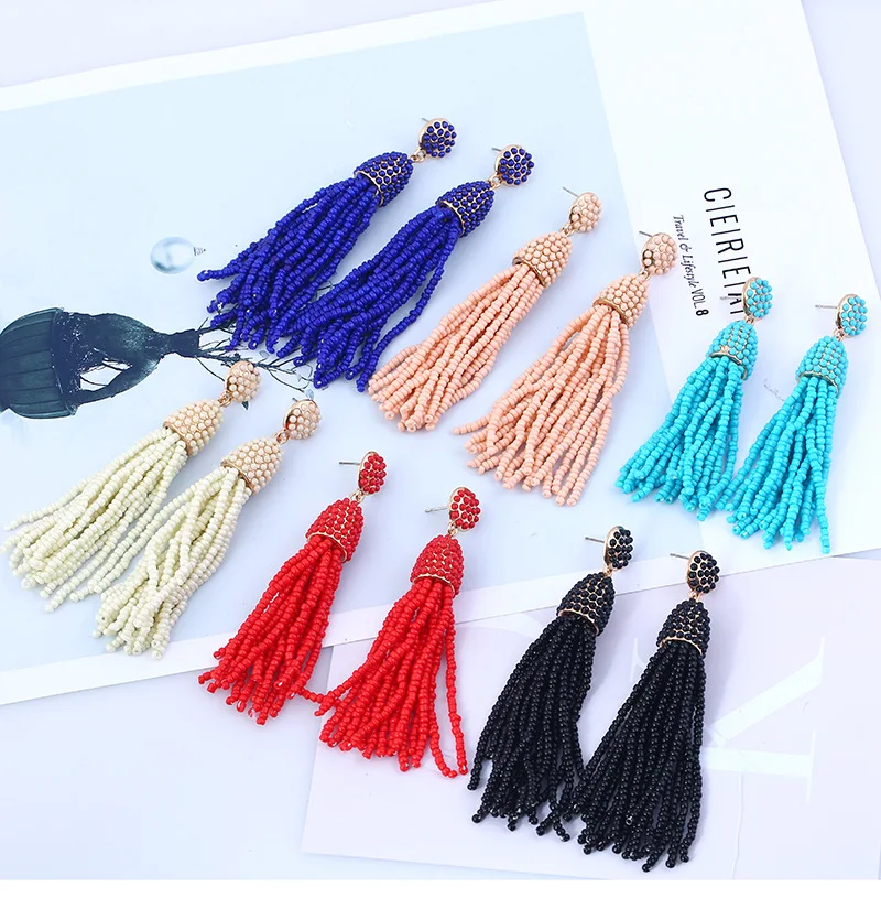 1 pairs Seed Beads Long Tassel Earrings Handmade Weaving Drop | Украшения и аксессуары