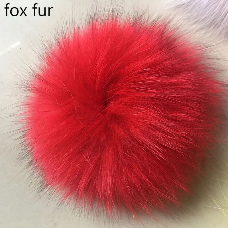 red fox DIY 14-15 см настоящие помпоны из лисьего меха большие роскошные меховые шарики для вязаные шапочки обувь и шарфы натуральный мех енота помпоны - Цвет: red fox