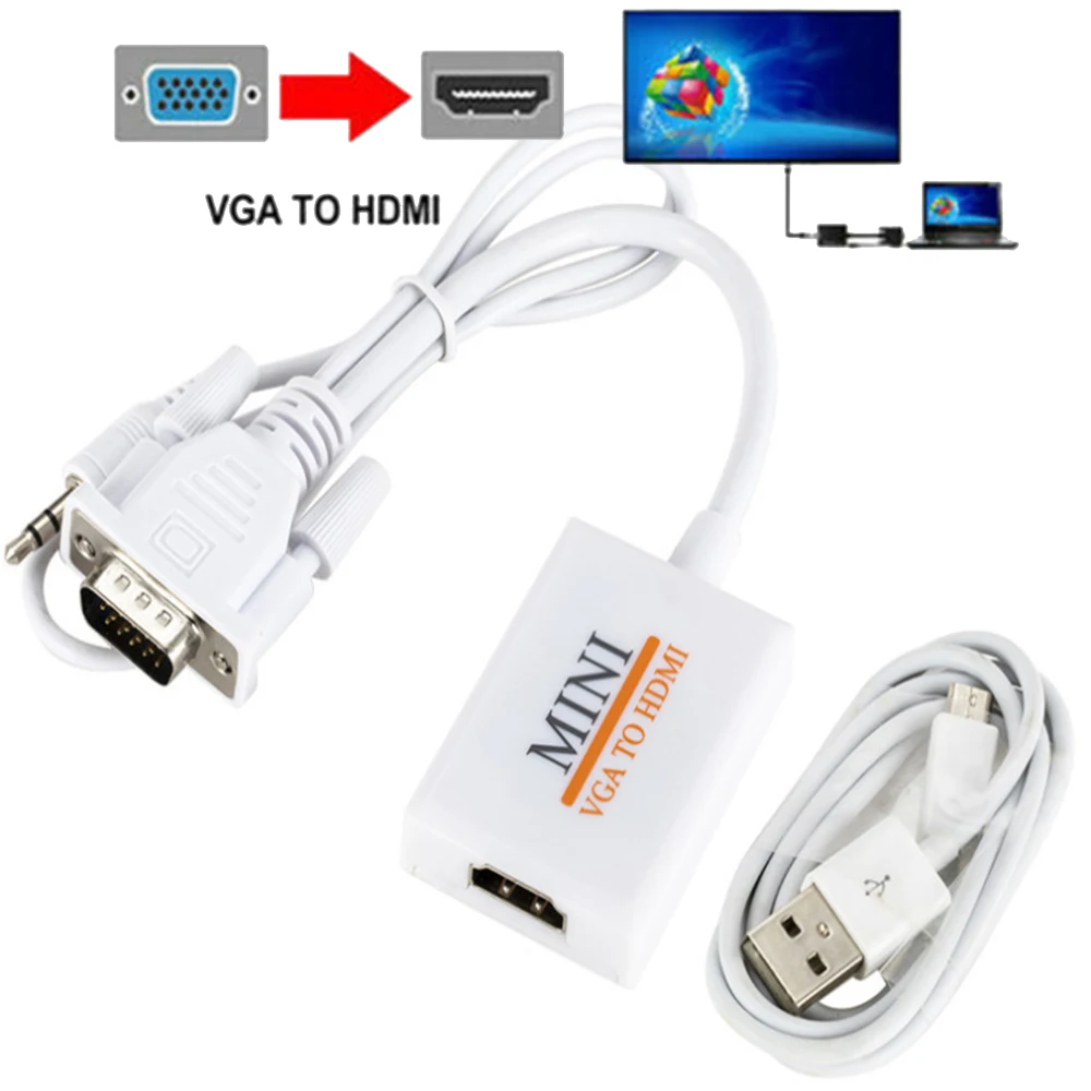 VGA к HDMI адаптер папа К конвертер с разъемом 1080 P HD + Аудио ТВ AV HDTV Видео кабель