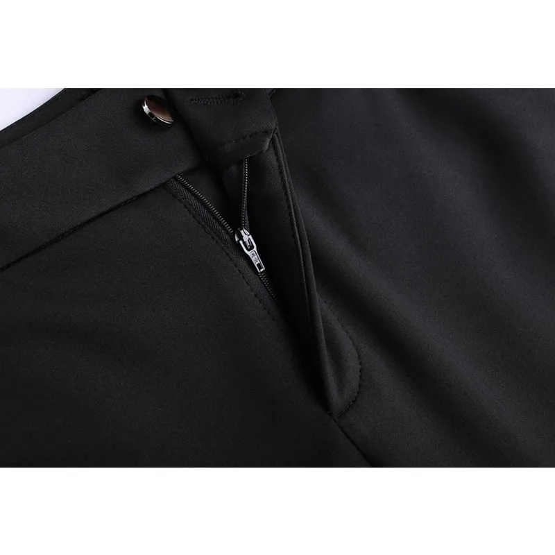 Весенние черные элегантные офисные женские эластичные брюки с высокой талией и расклешенным подолом, повседневные модные однотонные женские брюки больших размеров S-4XL