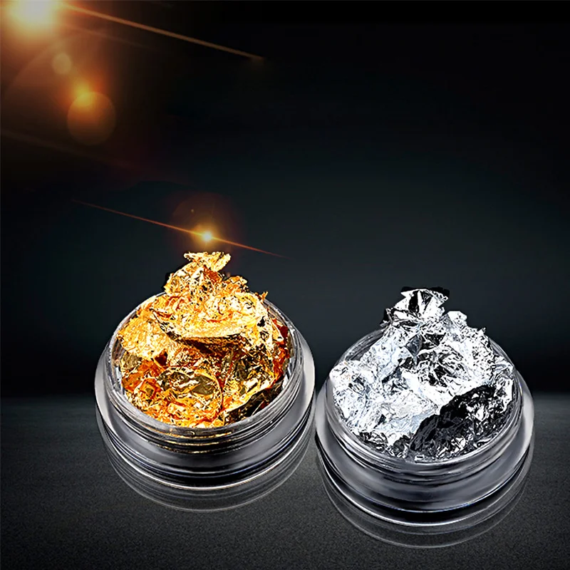 1 коробка золотистых серебристых хлопьев наклейка для ногтей блестящая бумага