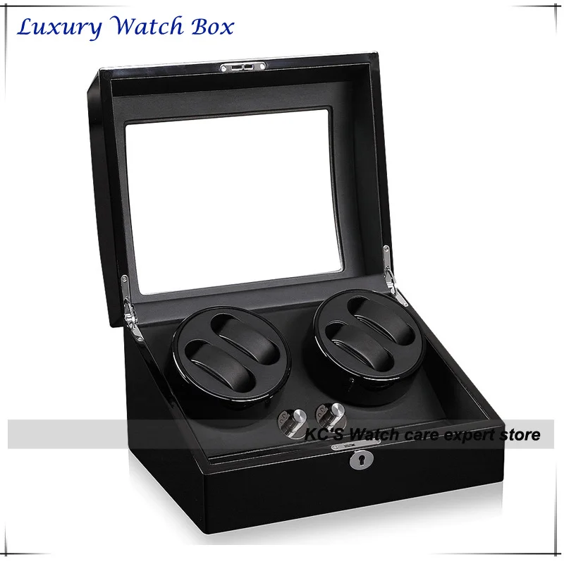 Роскошный черный кожаный и древесины автоматический поворот 4 + 6 часы намотки