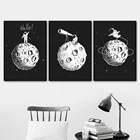 Современная Настенная живопись на холсте, скандинавские черно-белые плакаты с изображением космонавта Луны, Мультяшные принты, картины для детской комнаты, украшения