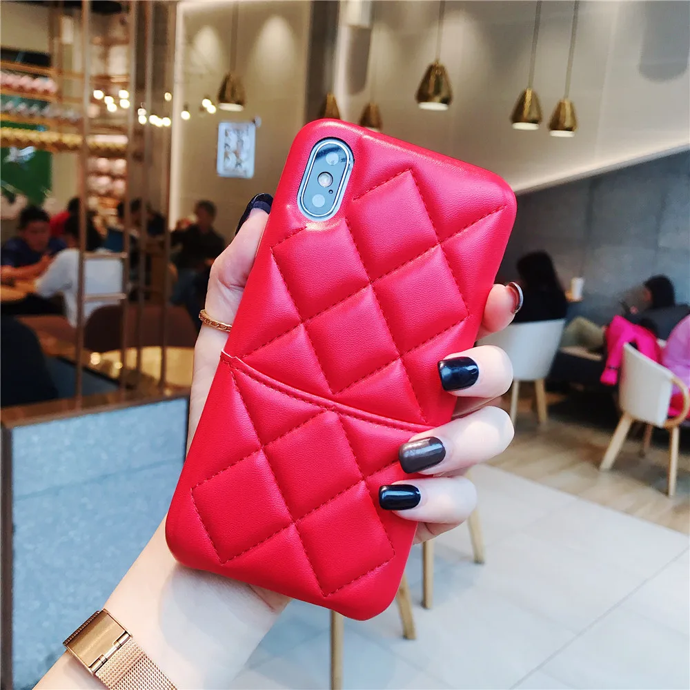 Роскошный брендовый кожаный чехол для телефона из овчины для iphone 11 pro Xs max XR X 7 8 6s plus, кошелек с карманом для карт, задняя крышка с ромбовидной решеткой