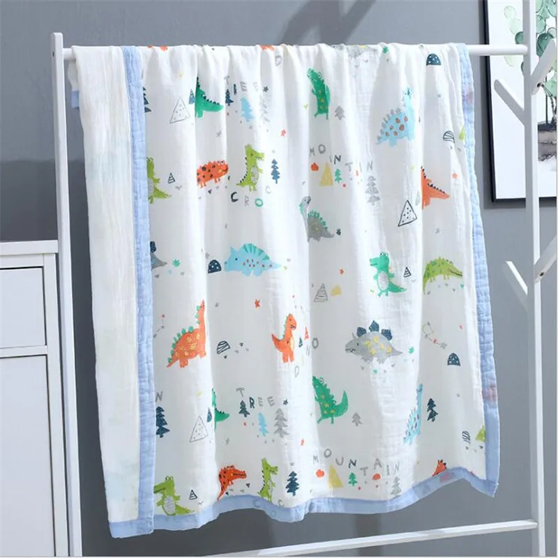 4 слоя бамбуковое волокно мягкие муслиновые одеяла динозавра для пеленания