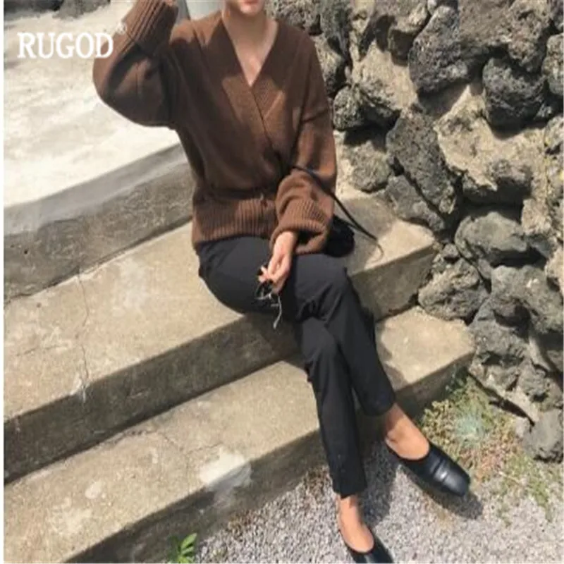 RUGOD однотонные винтажные женские кардиганы Повседневные вязаные элегантные женские свитера тонкие женские топы sueter mujer invierno