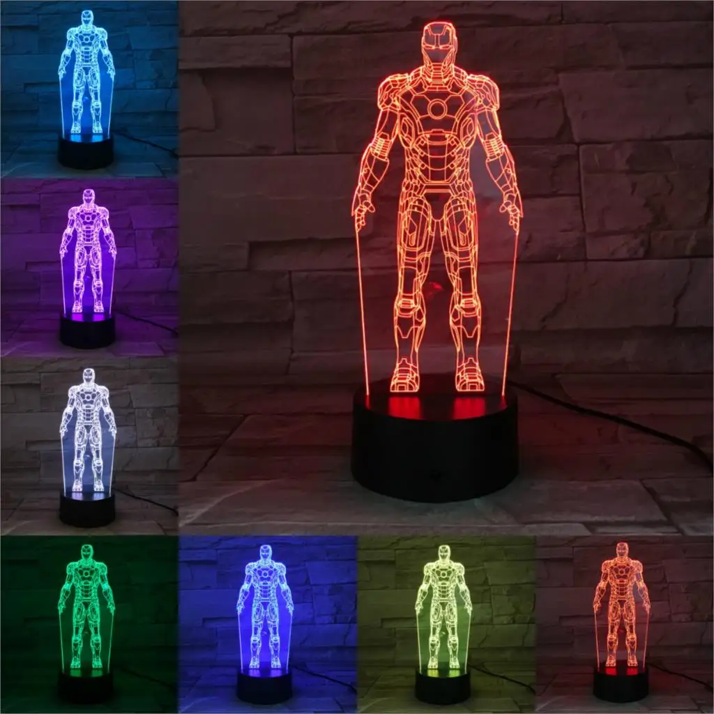 Iron man 8 Серия Железный человек, 3D лампа, мультяшный Ночной светильник, подарок, Spuer Hero, светодиодный, многоцветный, домашний, декоративный, Настольный светильник, Рождественский - Испускаемый цвет: Iron man 8